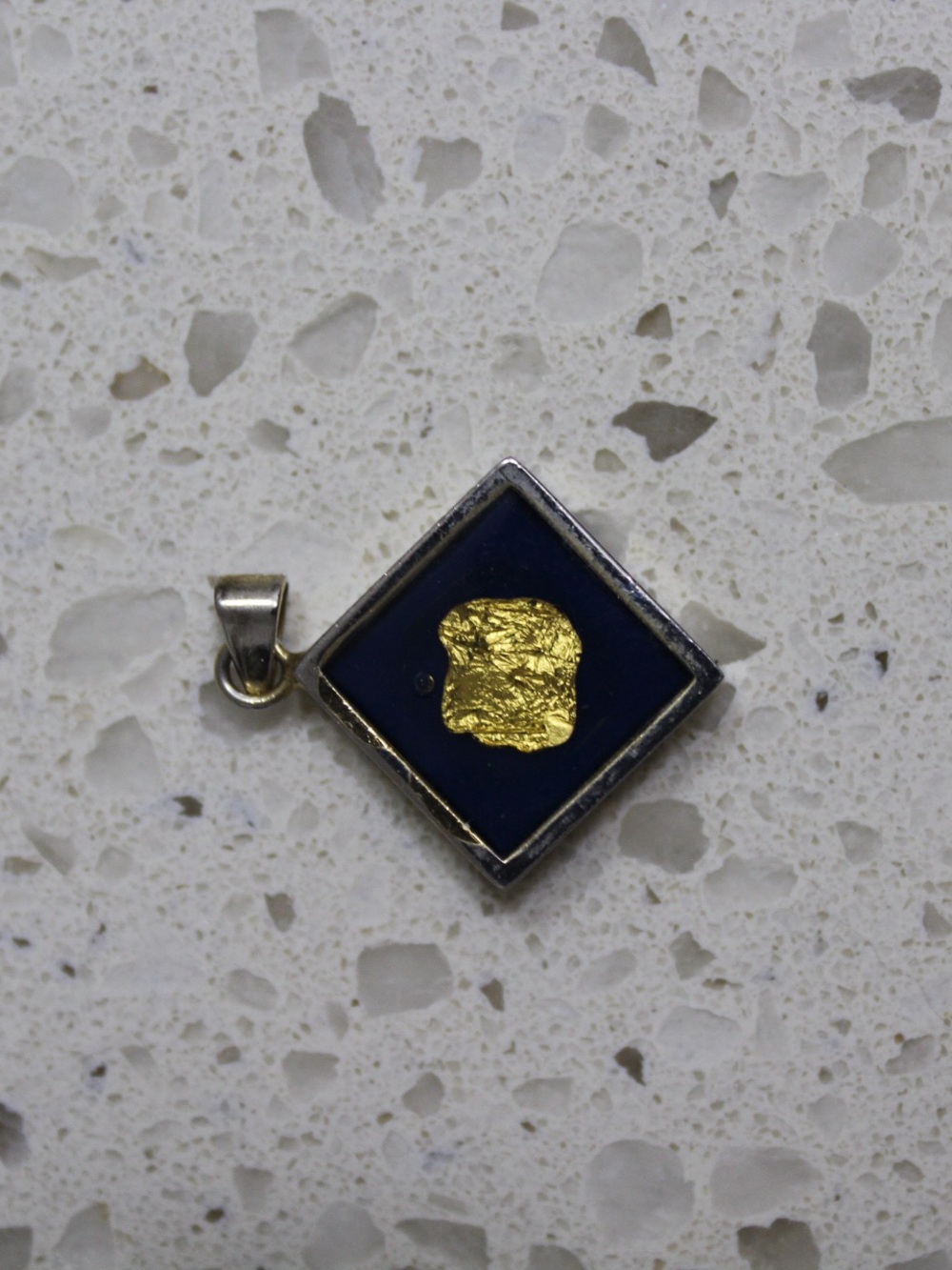Vintage Navy Square Pendant Necklace with Gold Accent